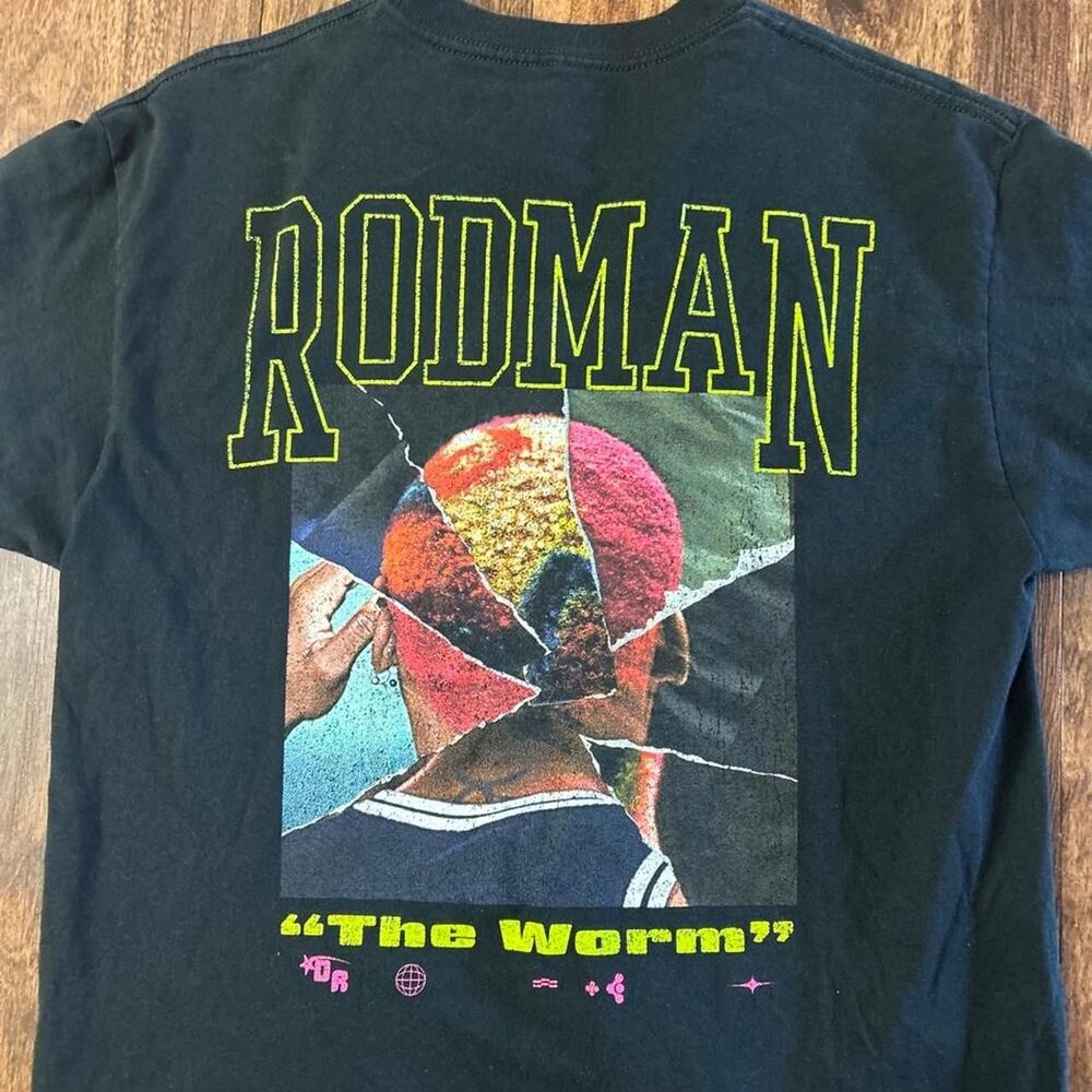 Men’s L Rodman Apparel Dennis Rodman The Worm Black Double Sided Graphic T Shirt